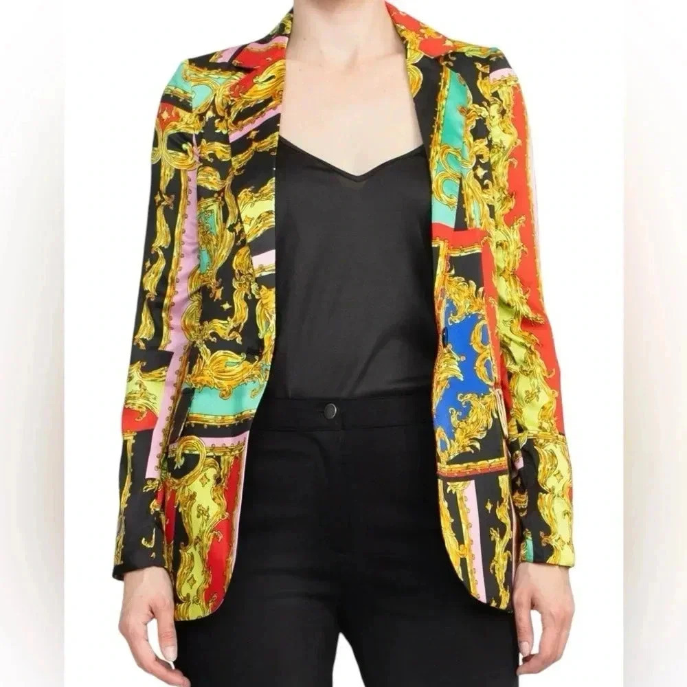 INDUSTRY Notched Collar One Button Closure Long Sleeve Multi Print Blazer